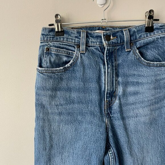 Levi's 70s High Rise Flare Leg Ripped Denim Dark Wash Casual Jeans Blue 25 - Picture 5 of 11